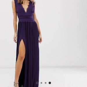 ASOS DESIGN premium lace insert pleated maxi dress